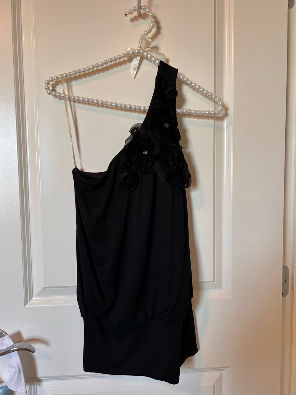 Forever 21 Black One-Shoulder Dress with Floral Rosette Strap